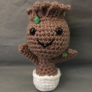 Groot in a white pot crocheted stuffed toy/plushie